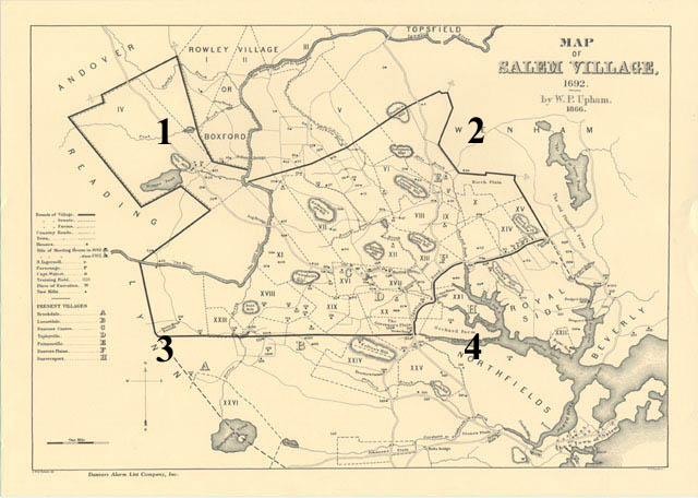 Large Map of Salem Village with Index in Four Pieces